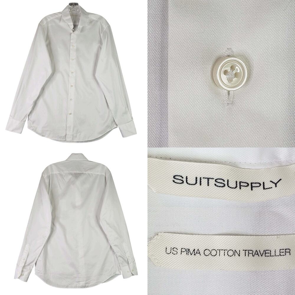 Suitsupply Shirt Button Down Traveller Men’s Size Medium Pima Cotton LS White